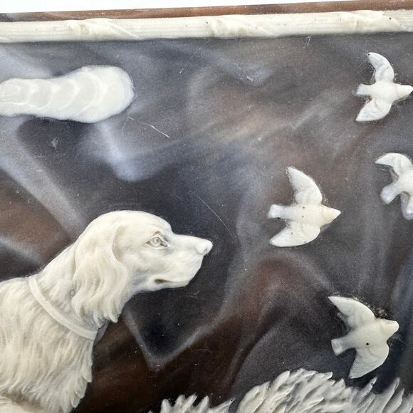 Vintage Incolay Stone Jewelry Box Hunting Dog Scene Pointer - Picture 4 of 16